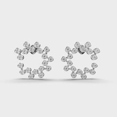 Bezel-Set Diamond Cluster Circle Earrings in White Gold – Modern and Artistic