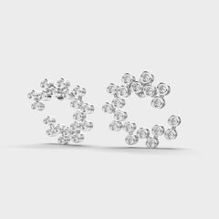 Bezel-Set Diamond Cluster Circle Earrings in White Gold – Modern and Artistic