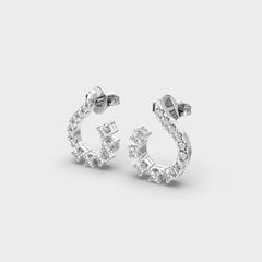 Curved Diamond Hoop Earrings with Mixed Cuts in White Gold – Elegant and Modern