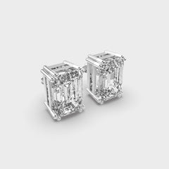 Emerald-Cut Diamond Stud Earrings in White Gold – Elegant and Timeless