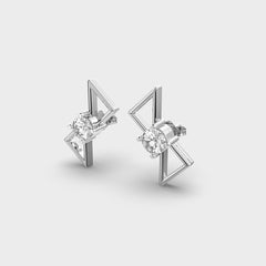Geometric Diamond Stud Earrings in White Gold – Modern and Minimalist