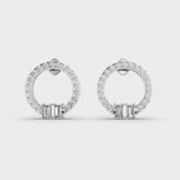 Pavé Diamond Circle Earrings with Baguette Accents in White Gold – Elegant and Sophisticated