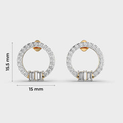 Pavé Diamond Circle Earrings with Baguette Accents in White Gold – Elegant and Sophisticated