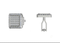 Square Halo Studded Cufflinks With Round Cut Diamonds (White Gold)