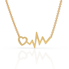 Heart Beat Zig Zag With Heart Round Cut Diamond Necklace