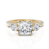 Extraordinary Three Stone Diamond Solitaire Ring With Princess Cut & Pear Cut (1.50 CT. Princess Cut)