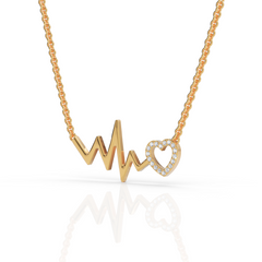 Heart Beat Zig Zag With Heart Round Cut Diamond Necklace