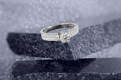 Classic Solitaire Diamond Ring with Pave Band