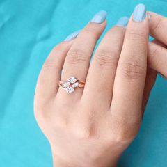 Floral Cluster Diamond Ring – Rose Gold & Silver Dual Tone