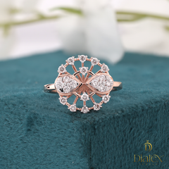 Classic Floral Halo Diamond Ring – Rose Gold Elegance