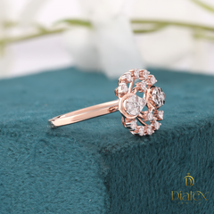 Classic Floral Halo Diamond Ring – Rose Gold Elegance