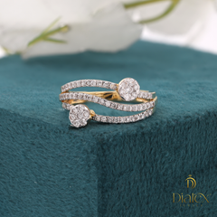 Dual Stone Wave Diamond Ring – Modern Rose Gold & Silver Design