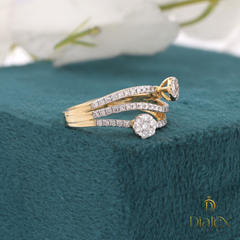 Dual Stone Wave Diamond Ring – Modern Rose Gold & Silver Design