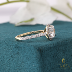 Classic Solitaire Diamond Ring – Gold Band with Pave Accents