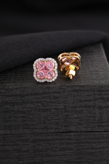 Elegant Pink Stone Stud Earrings with Diamond Halo