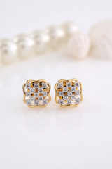 Yellow Gold Cushion Diamond Cluster Stud Earrings