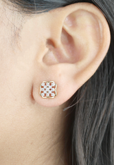 Yellow Gold Cushion Diamond Cluster Stud Earrings