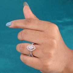 Elegant Evil Eye Diamond Ring – Sterling Silver with Halo Design