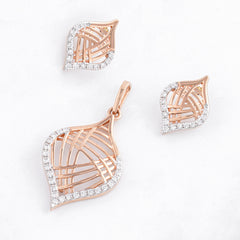 Geometric Leaf Rose Gold Diamond Pendant Set