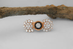 Elegant Black and Rose Gold Floral Diamond Statement Ring