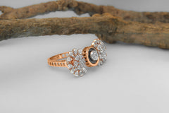 Elegant Black and Rose Gold Floral Diamond Statement Ring