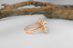 Elegant Black and Rose Gold Floral Diamond Statement Ring