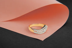 Elegant Crescent Diamond Yellow Gold Ring