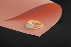 Elegant Crescent Diamond Yellow Gold Ring