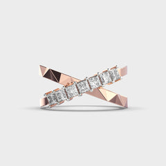 Rose Gold Interlocking Rings | Square Diamond Band & Geometric Design | Fine Jewelry