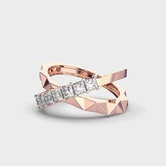 Rose Gold Interlocking Rings | Square Diamond Band & Geometric Design | Fine Jewelry