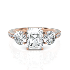 Delightful Three Stone solitaire Diamond ring With Radiant Cut & Round Cut Diamonds (1.50 CT. Radiant Cut)