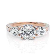 Threeling Solitaire Diamond Wedding Ring With Round Cut & Pear Cut Diamonds (1.50 CT. Round Cut)