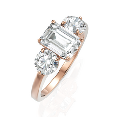 Three Stone Majestic Diamond Ring With Emerald Cut & Round Cut Diamond (1.50 CT. Emerald Cut)