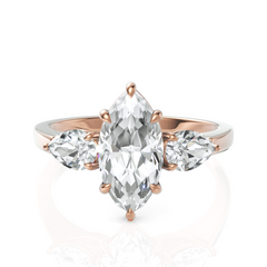 Classic Three Stone Marquise Cut & Pear Cut Diamond Solitaire Ring (1.50 CT. Marquise Cut)