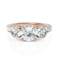 Three Stone solitaire Ring With Cushion Cut & Round Cut Diamond (1.50 CT. Cushion Cut)