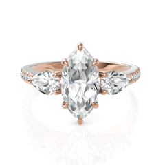 Tremendous Three Solitaire Diamond Ring With Marquise Cut & Pear Cut Diamond (1.50 CT. Marquise Cut)
