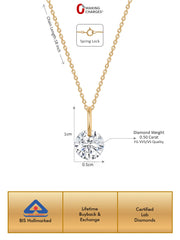 Lab Grown 0.5 Carat Solitaire Diamond Pendant With Chain