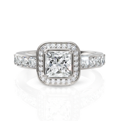 Lucy Halo Diamond Ring With Princess Cut 1.00 Carat Solitaire Wedding Ring