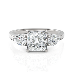 Extraordinary Three Stone Diamond Solitaire Ring With Princess Cut & Pear Cut (1.50 CT. Princess Cut)