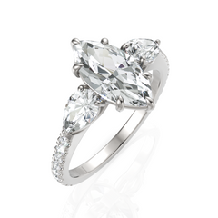 Tremendous Three Solitaire Diamond Ring With Marquise Cut & Pear Cut Diamond (1.50 CT. Marquise Cut)
