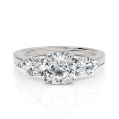 Threeling Solitaire Diamond Wedding Ring With Round Cut & Pear Cut Diamonds (1.50 CT. Round Cut)