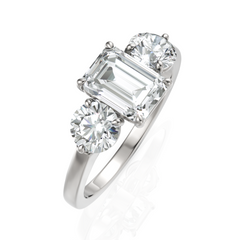Three Stone Majestic Diamond Ring With Emerald Cut & Round Cut Diamond (1.50 CT. Emerald Cut)