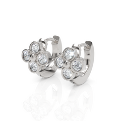 Bezel Setting Floral Diamond Hoop Earrings