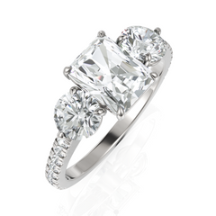 Delightful Three Stone solitaire Diamond ring With Radiant Cut & Round Cut Diamonds (1.50 CT. Radiant Cut)