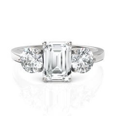 Three Stone Majestic Diamond Ring With Emerald Cut & Round Cut Diamond (1.50 CT. Emerald Cut)