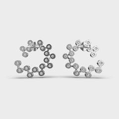 Bezel-Set Diamond Cluster Circle Earrings in White Gold – Modern and Artistic