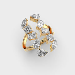 Gold Multi-Diamond Ring | Symmetrical Design with Various Cuts | Fine Jewelry