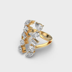 Gold Multi-Diamond Ring | Symmetrical Design with Various Cuts | Fine Jewelry
