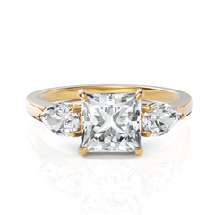 Extraordinary Three Stone Diamond Solitaire Ring With Princess Cut & Pear Cut (1.50 CT. Princess Cut)