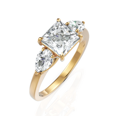 Extraordinary Three Stone Diamond Solitaire Ring With Princess Cut & Pear Cut (1.50 CT. Princess Cut)